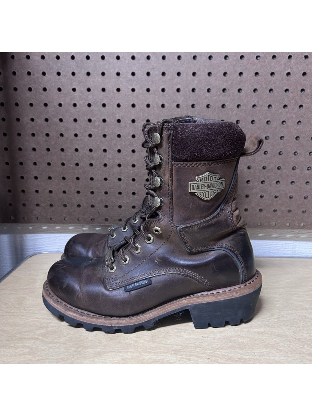 Harley Davidson Men's Brown Leather Bike Riding Boots Size 8 M Stock #D96100
